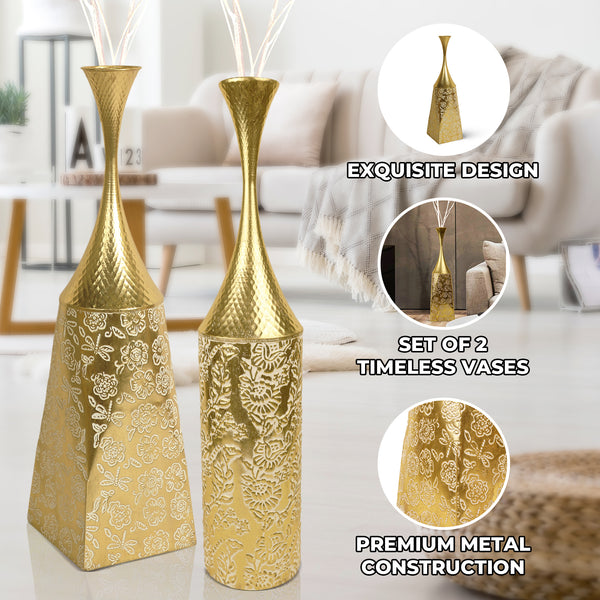 2 Piece Decorative Tall Vases, Large Gold Metal Floor Vases, Indoor Living Room Decor 32 inch 82 cm by Sona Casa