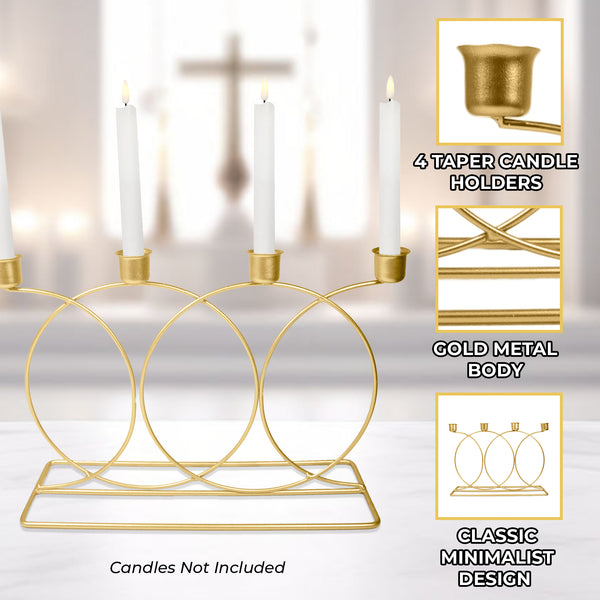 Metal Taper Candle Holder, 4 in 1 Gold Light Holders, 9" Mantel Decor by Sona Casa