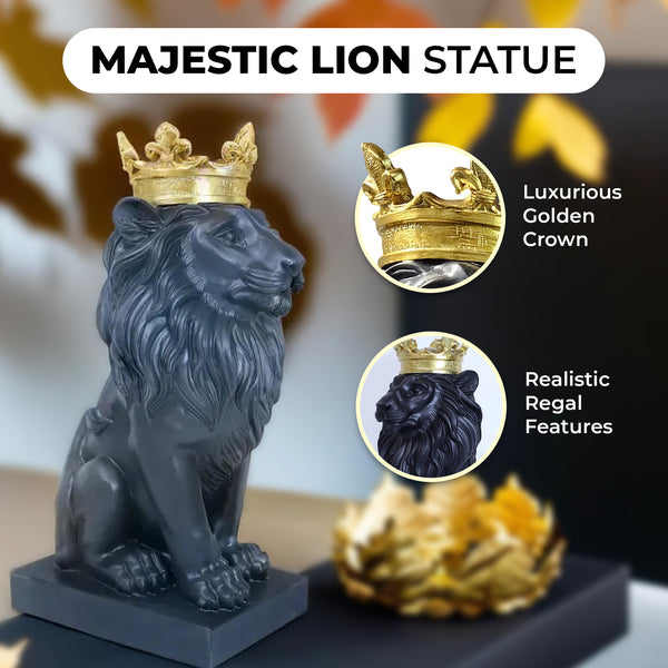 Lion Statuary, Lion King with Golden Crown, Center Table Decor for Home or Office, 36 cm, 24 inch, Thoughtful Gift by Sona Casa