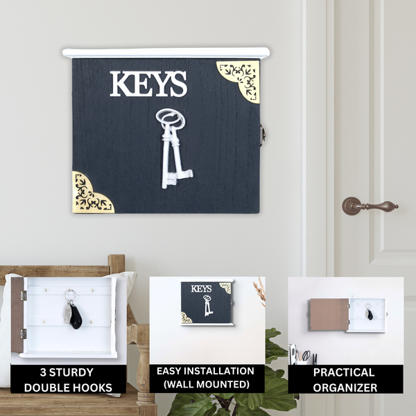 Wooden Key Holder, 6 Small Hooks, 8" Wall Mounted Rack, Farmhouse Home Hallway Entrance Door Decor by Sona Casa