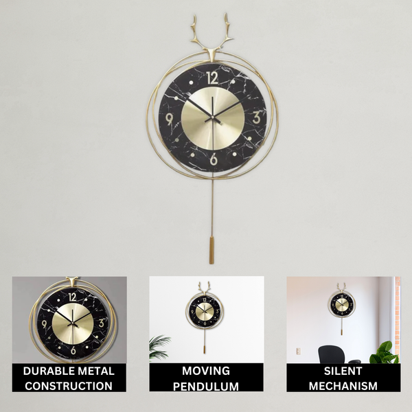 Vertical Gold and Black Silent Pendulum Wall Clock, 22" Modern Decorative Clock for Home, Office, Living Room, Bedroom by Sona Casa