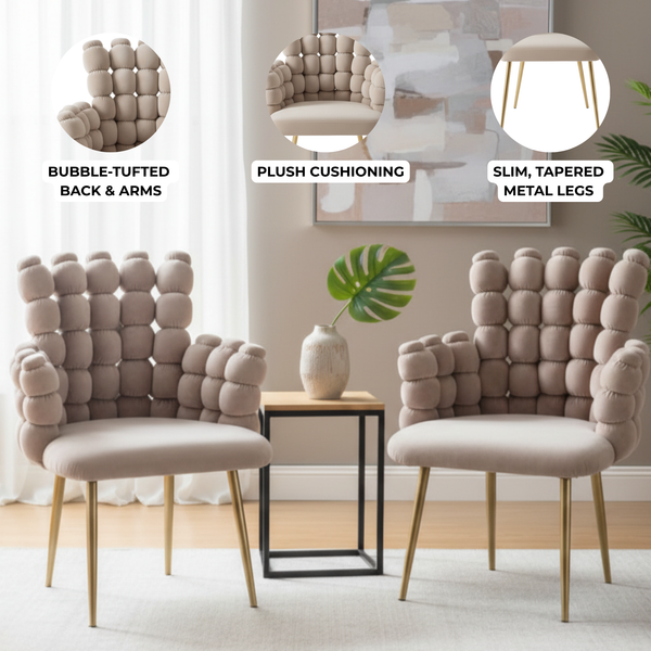 Set of 2 Modern Beige Upholstered Accent Chairs with Elegant Gold Metal Frames, Stylish & Comfortable Seating, Home Office Decor-Sona Casa