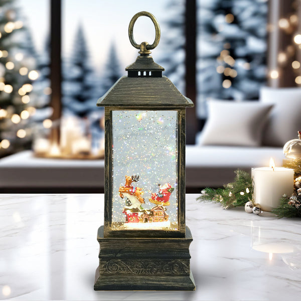 Magical Christmas Snow Globe Lantern, 10" Holiday Decor, Xmas Gift by Sona Casa
