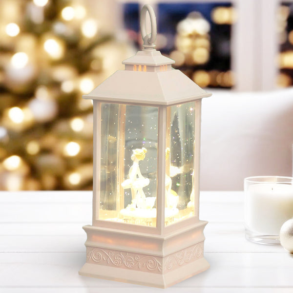 Winter Wonderland Christmas Decor, 9" Snow Globe Pink Glitter Lantern, Gift by Sona Casa