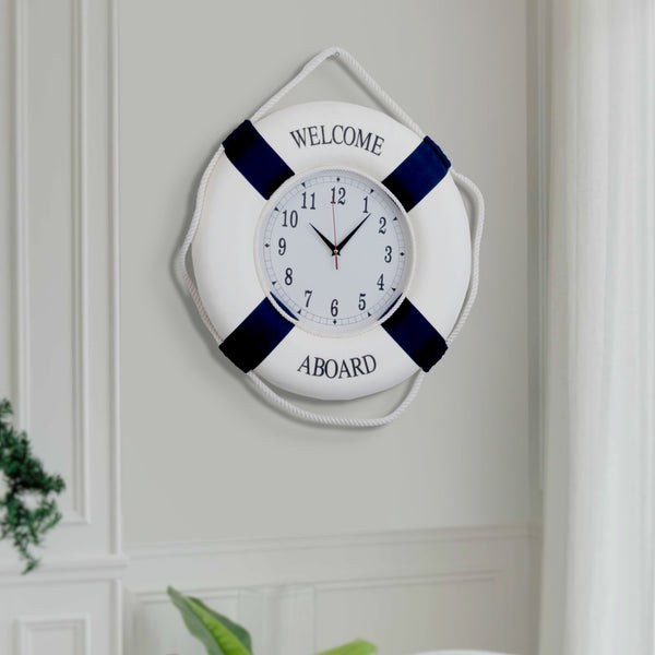 Nautical Round Wall Clock, 18" Silent Decorative Clock, Lifebuoy Coastal Beach Themed Decor, Nautical Gifts by Sona Casa