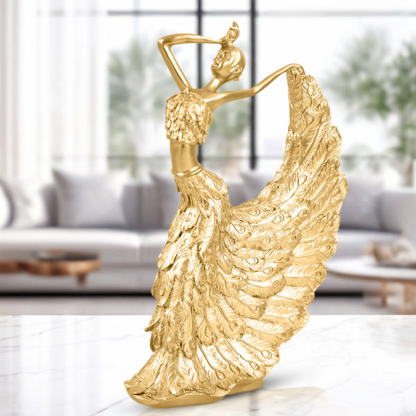 Golden Peacock Feather Polyresin Figurine - Elegant Shelf And Table Decor For A Modern Touch by Sona Casa