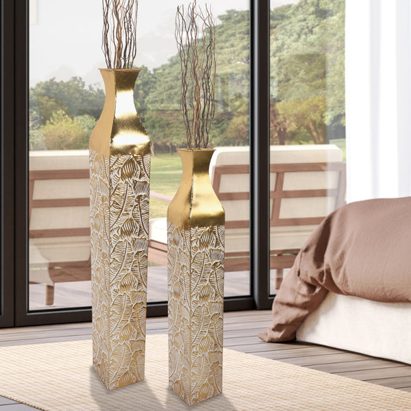 Modern Decorative Metal Tall Vase, Gold Living Room Decor, 42" and 35" Pots for Pampas Grass