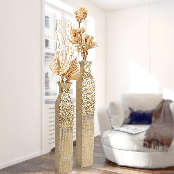 Tall Metal Vases, Extra Large Decorative Floor Vase Set, 35" Large Flower Pots for Pampas Grass, Home Living Room Decor-Sona Casa