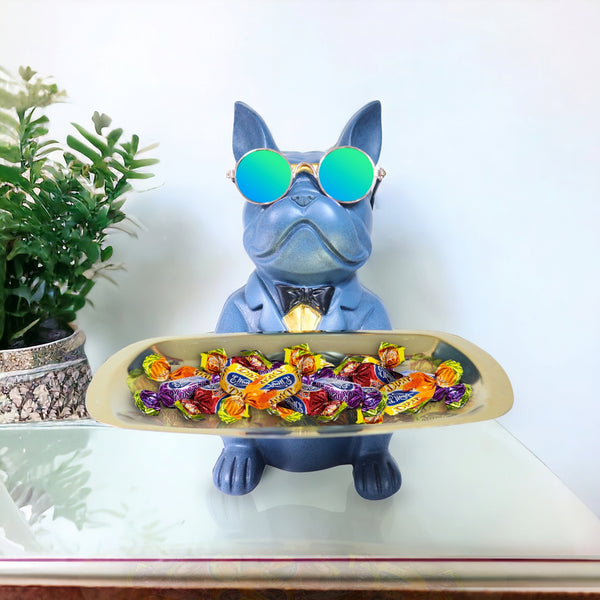 Cute Blue Dog Storage Organizer, Metal Tray Holder, Key Organizer, Table Organizer for Home or Office 9 inch 23 cm by Sona Casa