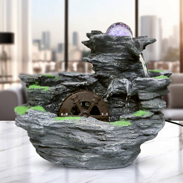Indoor Fountain with Adjustable Pump, Light, Revolving Crystal, 10" Desktop Relaxation Waterfall by Sona Casa