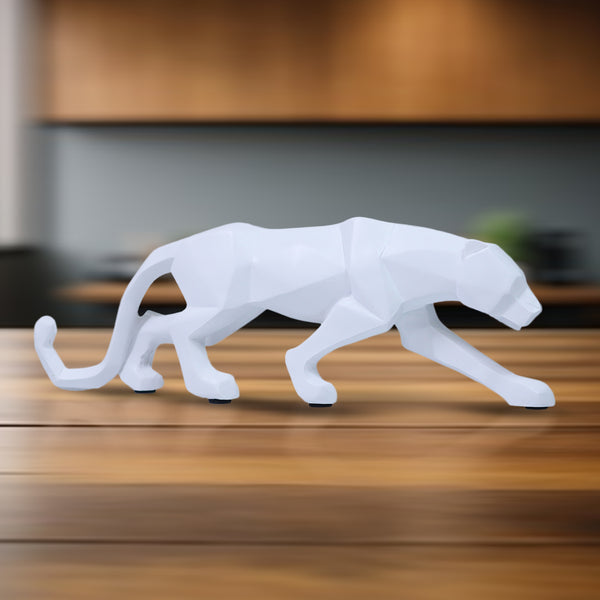 Small White Panther Sculpture Home Decor, Tabletop Centerpiece for Living Room 10 inch 25 cm Wide by Sona Casa