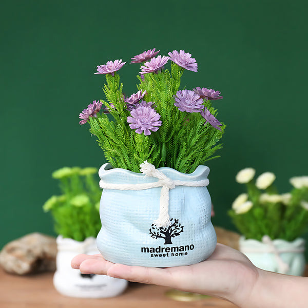 Small Potted Artificial Flowers, 6" Desk Decor for Living Room or Home by Sona Casa