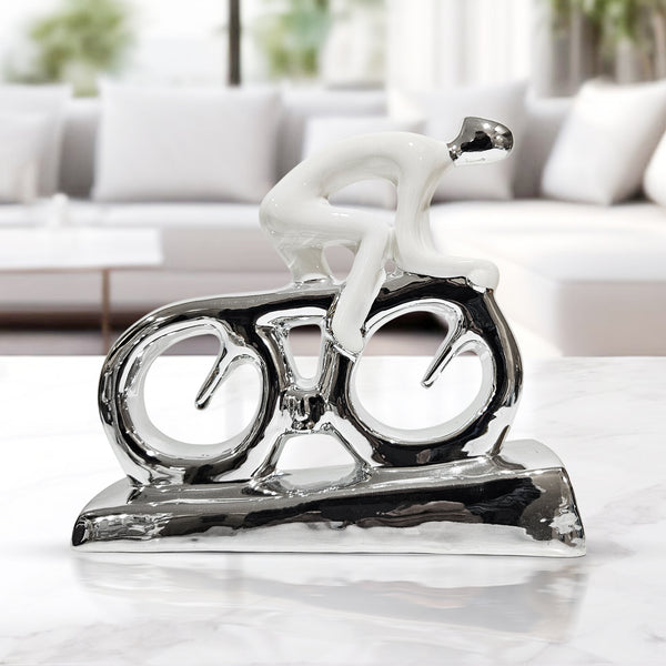 Abstract Cyclist Sculpture, 9" Ceramic Living Room Console Table Decor, Desk Figurine Ornament, Gifts by Sona Casa