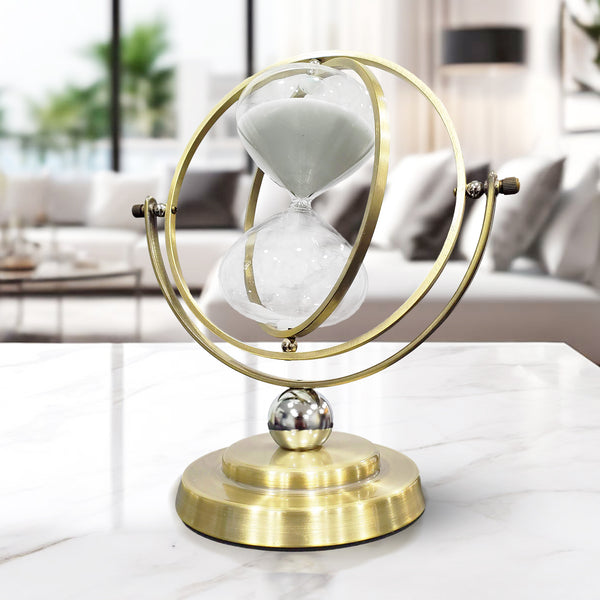 Elegant Gold And Glass 30-Minute Sand Timer - White Sand Desk Decor For Productivity, Yoga, And Gifts by Sona Casa