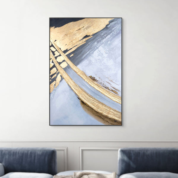 Abstract Large 3D Gold Black Wall Art, 47" Thick Textured Painting Decor by Sona Casa