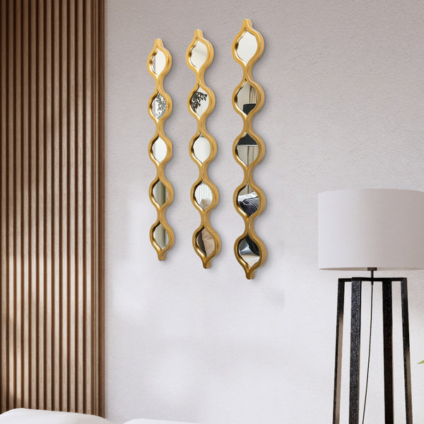 Vertical Wall Mirror Decor, 3 Teardrop Mirror Gold Accents, Indoor Wall Art for Living Room 35 inch, 88 cm-Sona Casa