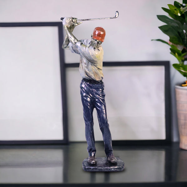 Golf Figurine Decor, Modern Sculpture, Table Centerpiece Large Statue Polyresin Silver Blue 15 inch 38 cm by Sona Casa