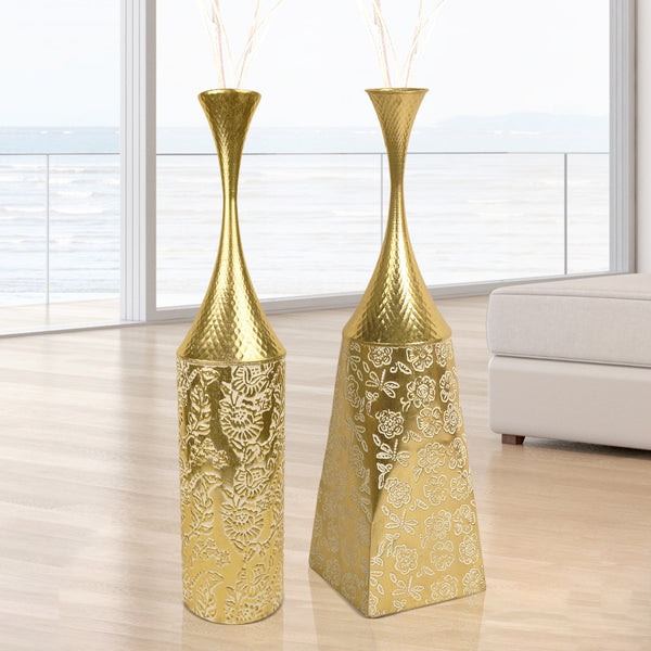 2 Piece Decorative Tall Vases, Large Gold Metal Floor Vases, Indoor Living Room Decor 32 inch 82 cm by Sona Casa