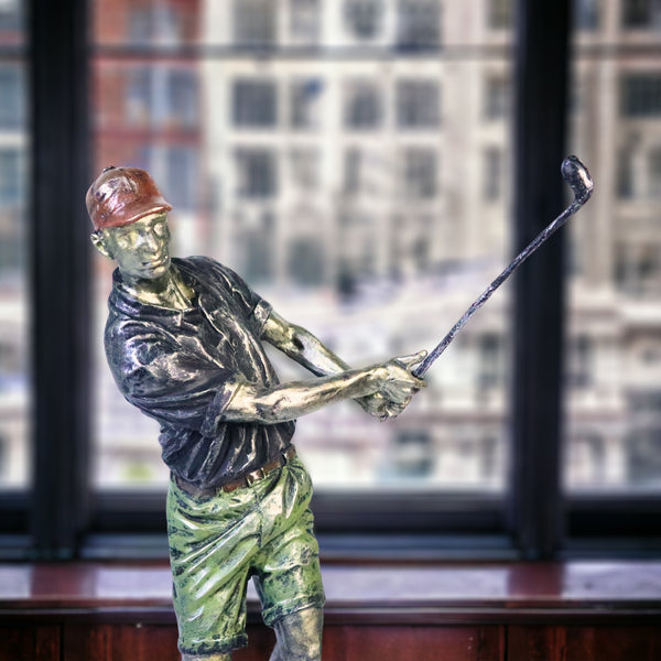 Large Green Silver Golf Figurine, 14" Handmade Rustic Decor for Home Office by Sona Casa