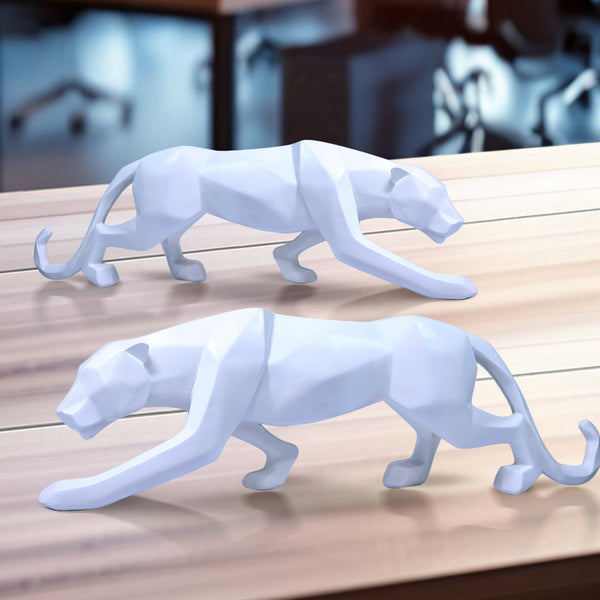 White Panther Statue, Unique Home Decor, Minimalist Decor for Living Room 18 inch 46 cm Wide by Sona Casa