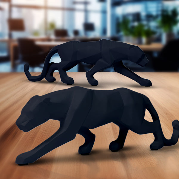 Small Black Leopard Sculpture for Home or Office, Sleek Black Desk Decor 10 inch 25 cm Wide by Sona Casa