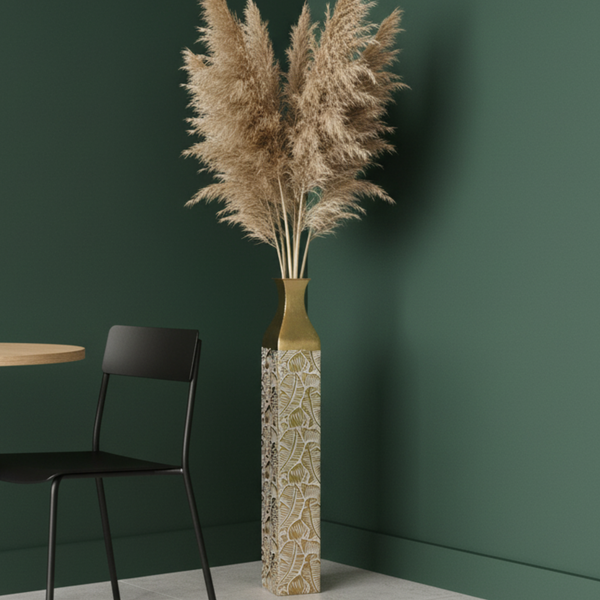 Modern Decorative Metal Tall Vase, Gold Living Room Decor, 35" Pots for Pampas Grass-Sona Casa