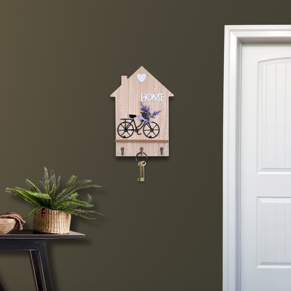 Wall Mounted Wooden Decorative Key Holder, 3 Hooks, 13" Hanger for Leashes, Purses, Car Keys, Housewarming Gift by Sona Casa