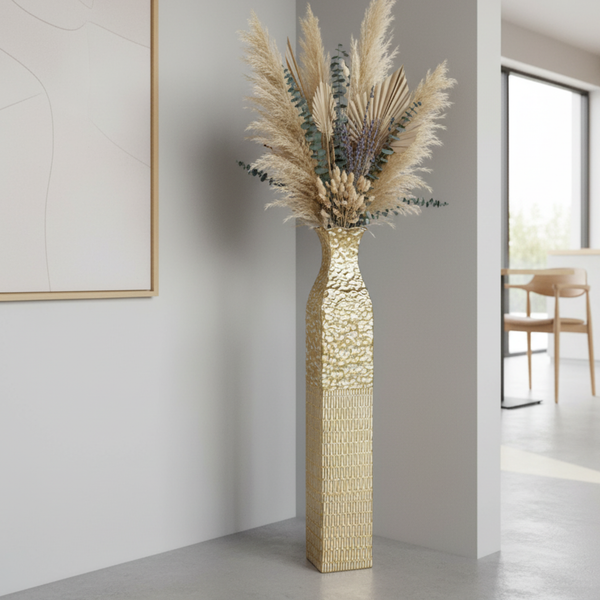 Tall Metal Vases, Extra Large Decorative Floor Vase Set, 35" Large Flower Pots for Pampas Grass, Home Living Room Decor-Sona Casa