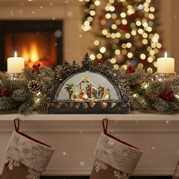 Christmas Nativity Snow Globe Light Up Musical Xmas Decor Gift USB Battery Powered Table Religious Home Office Decor-Sona Casa