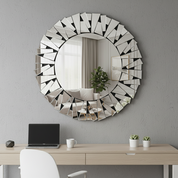 Large 3 ft Frameless Round Glass Mirror, Modern Design, Thick High Quality Glass, Easy to Hang-Sona Casa