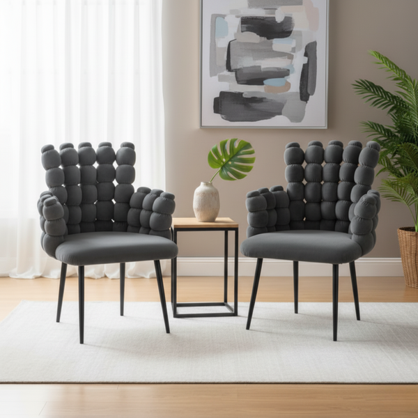 Set of 2 Modern Upholstered Accent Chairs in Gray with Elegant Black Metal Frame, Contemporary Plush Cushioned Seating for Home, Office, Living Room-Sona Casa
