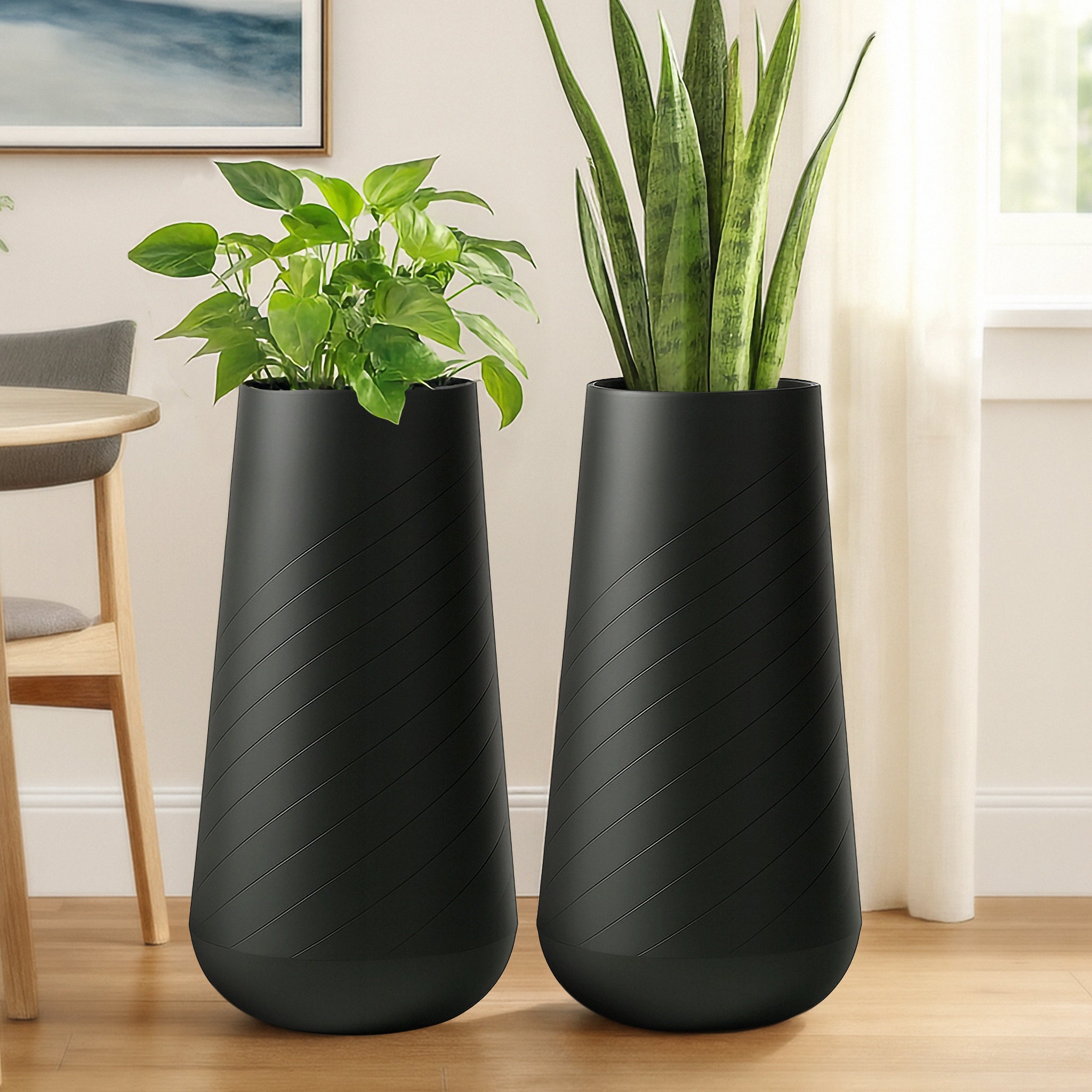 black self watering planter Set of 2 Tall Black Indoor Self Watering Decorative Planters, 27 Inch – Sona Casa