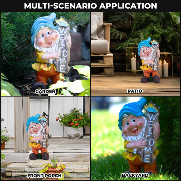 Welcome Gnome Garden Statue, 13" Patio Porch Lawn Ornament by Sona Casa