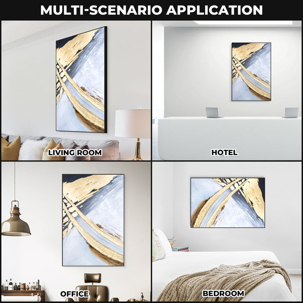 Abstract Large 3D Gold Black Wall Art, 47" Thick Textured Painting Decor by Sona Casa