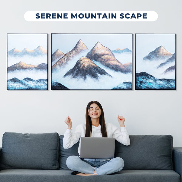 Impasto Mountain Scenery Set of 3 Wood Canvas Art, 28" Thick Textured by Sona Casa