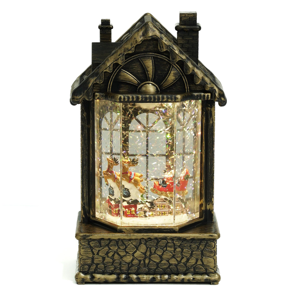 Magical Christmas Snow Globe House with LED Lights and Music, Santa with Reindeer and Gifts - Unique Christmas Decor and Gift for the Holidays by Sona Casa