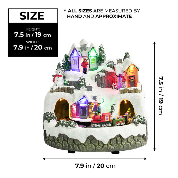 Illuminated Musical Christmas Village Set With Animated Carousel, Train Station & Figurines, LED Light-Up White Houses, Holiday Tabletop Decor by Sona Casa