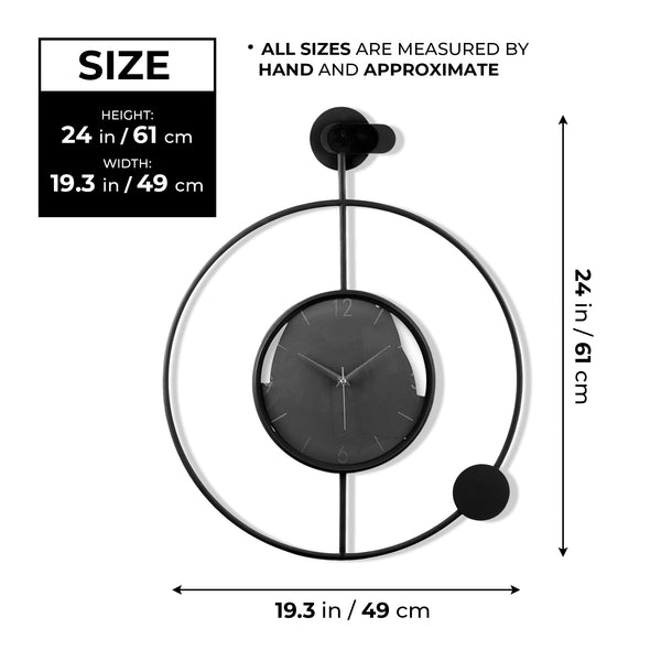 Large Black Silent Minimalist Metal Round Clock 24" Home Office Decor by Sona Casa