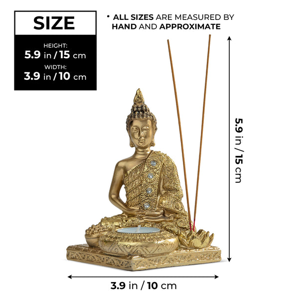 Golden Buddha Statue & Incense Holder, 6" Tabletop Decor by Sona Casa