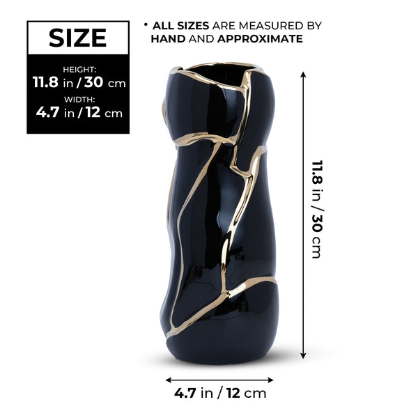 Abstract Black And Gold Ceramic Vase - Flower Bud Centerpiece For Home Decor by Sona Casa