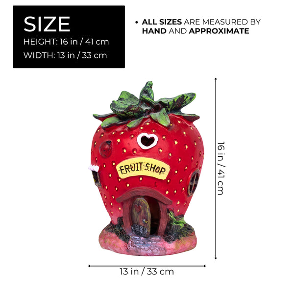 Polyresin Strawberry Solar Statue, 16" Fairy Garden Accessory Outdoor Decor by Sona Casa