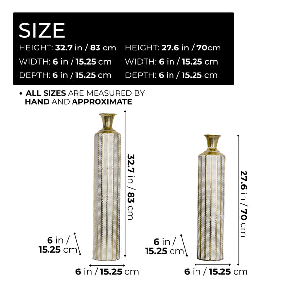 2 Piece Rustic Metal Floor Vases, Tall Vases, Golden White Distressed Design, Rustic Decorative Vase for Home, Indoor Decor Large 33 inch 83 cm Medium 27 inch, 70 cm by Sona Casa