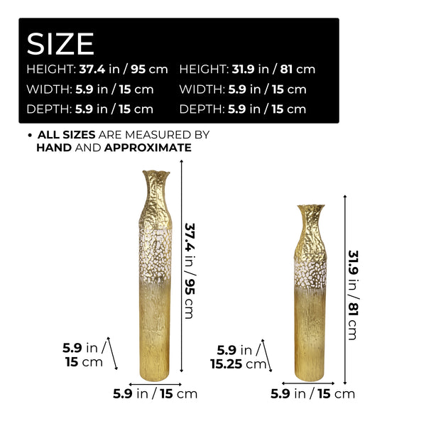 2 Piece Rustic Gold Tall Floor Vases, Metal Vase for Home Indoor Decorations 37 inch and 32 inch High by Sona Casa