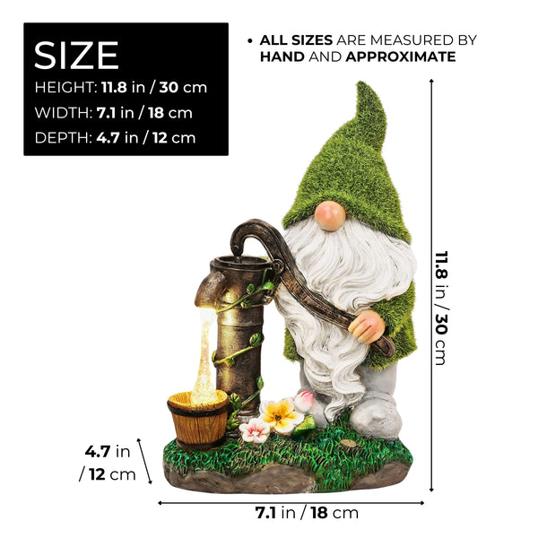 Garden Gnome Solar Light, 12" Garden Gnome, Lawn Ornament, Outdoor Decor by Sona Casa