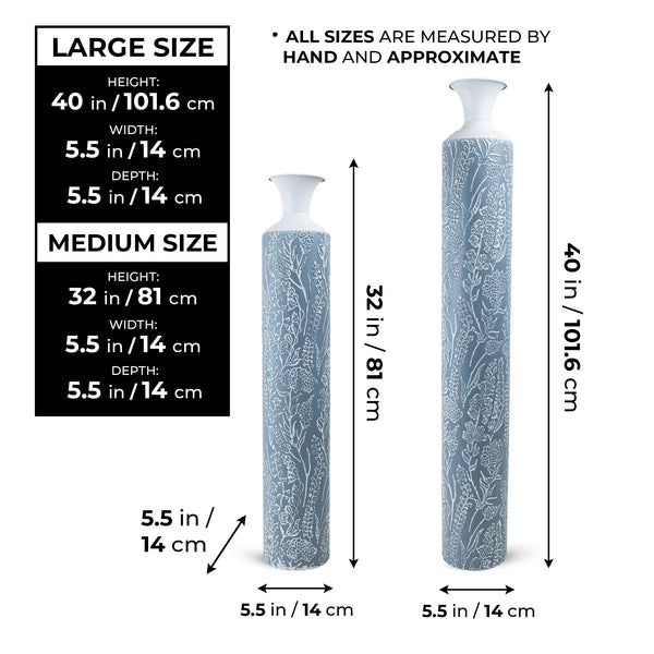 Luxury Metal Tall Vases, Large Floor Vase Set of 2, 32" and 40" Living Room, Home, Office Decor-Sona Casa