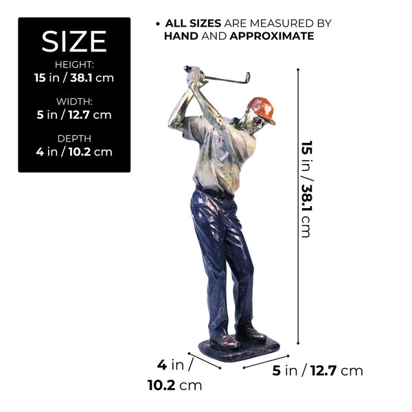Golf Figurine Decor, Modern Sculpture, Table Centerpiece Large Statue Polyresin Silver Blue 15 inch 38 cm by Sona Casa