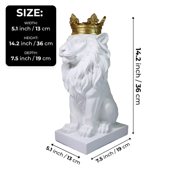 White Lion King with Golden Crown, Statue of a Lion, Table Centerpiece, Home or Office Decor, 36 cm, 24 inch, Unique Gift by Sona Casa