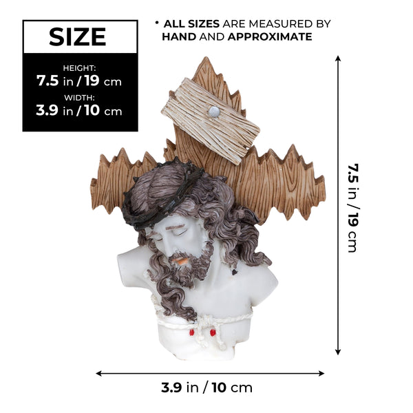 Jesus on Cross Crucifix Sculpture, 8" Sacred Heart Religious Figure, Desk Decor for Altar, Shelf, Table, Catholic Gifts by Sona Casa