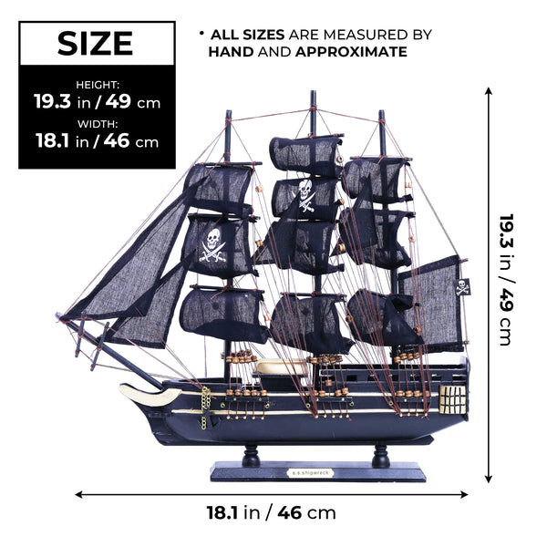 Black Wooden Pirate Ship Model With Realistic Cloth Sails - Nautical Coastal Decor For Home by Sona Casa