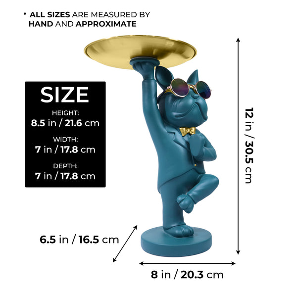 Yoga Dog Statue Metal Tray Storage, Cosmetic, Toy, Key Organizer, Candy Tray Table Ornament 12 inch 31 cm by Sona Casa